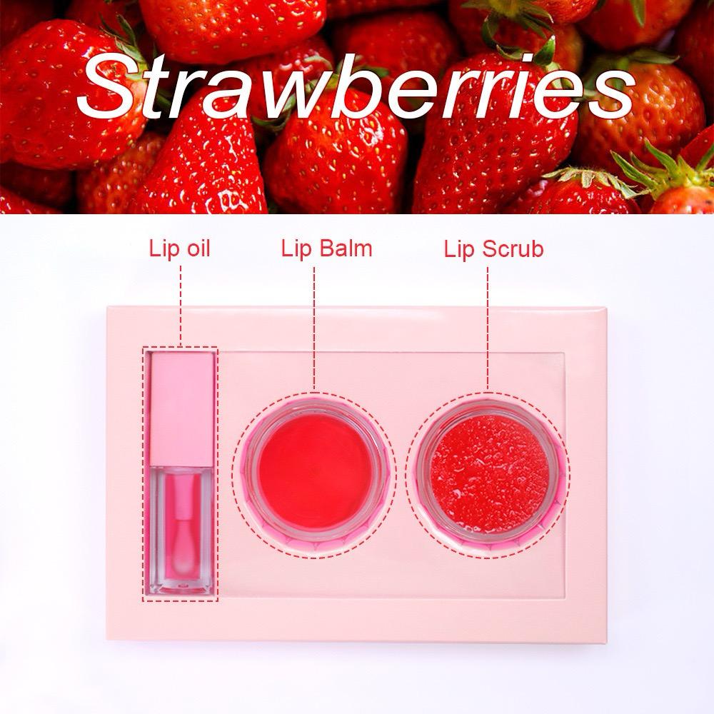 3-in-1 Lip Scrub Set – Strawberry, Vanilla, Orange & Grape Hydrate , Nourish . Smooth – All-Day Lip Love