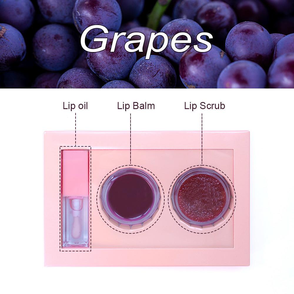 3-in-1 Lip Scrub Set – Strawberry, Vanilla, Orange & Grape Hydrate , Nourish . Smooth – All-Day Lip Love