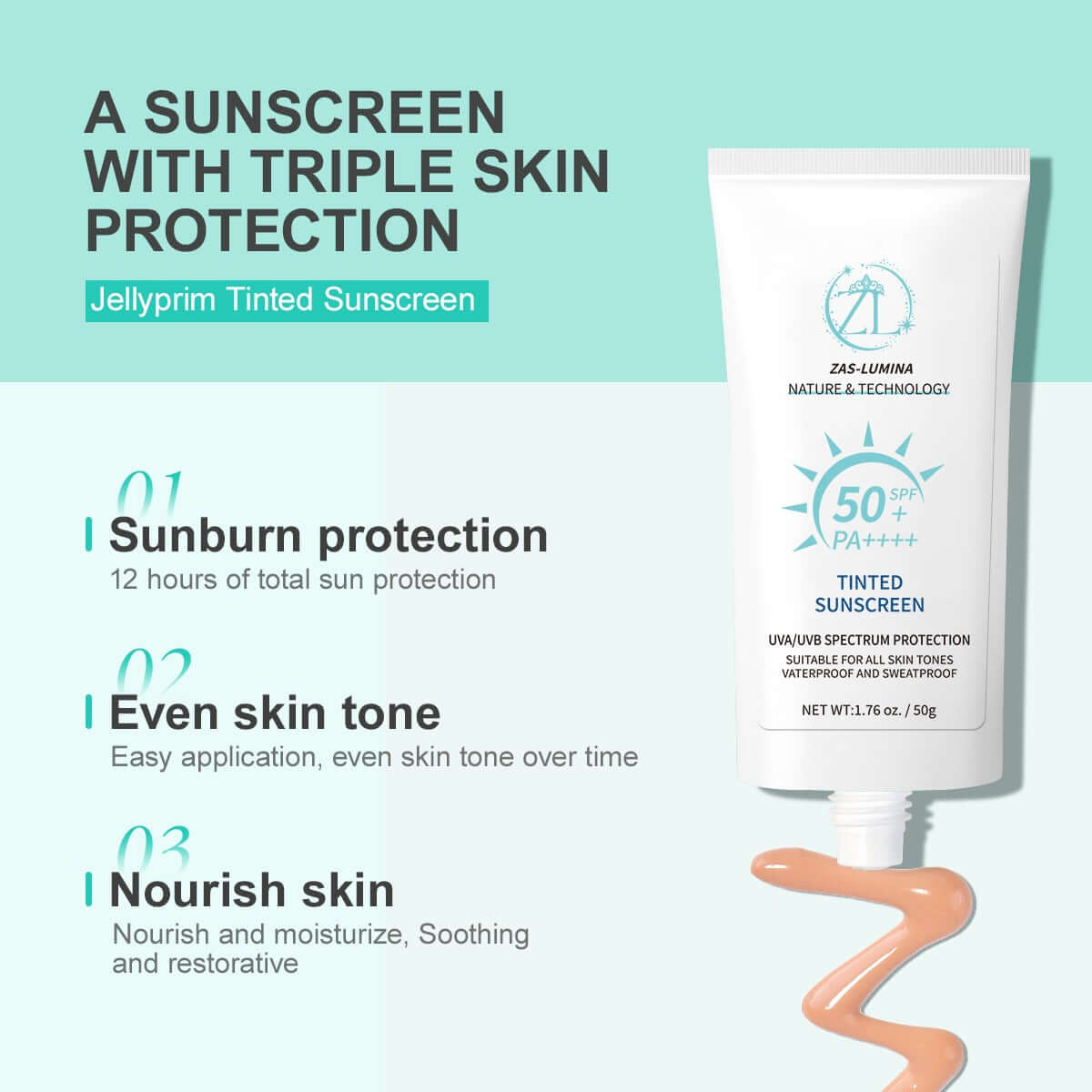 ZAS-LUMINA Tinted Skin Shield – Moisturizing & Sun Protection for All Skin Types and Tones.