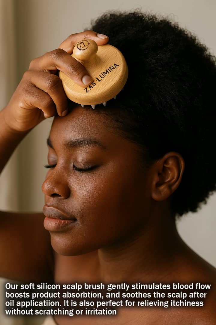 ZAS-LUMINA Hair & Scalp Therapy Brush Boost growth, relieve itchiness, and gently exfoliate your scalp. Perfect for spreading oils, improving blood flow, and strengthening hair from root to tip. Also ideal for hair wash days—makes shampooing effortless.