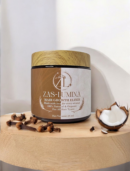 ZAS-LUMINA HAIR GROWTH ELIXIR Stimulates Growth • Seals Moisture • Strengthens Roots.