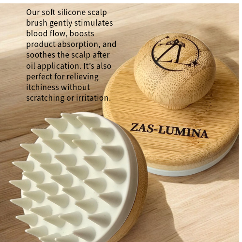 ZAS-LUMINA Hair & Scalp Therapy Brush Boost growth, relieve itchiness, and gently exfoliate your scalp. Perfect for spreading oils, improving blood flow, and strengthening hair from root to tip. Also ideal for hair wash days—makes shampooing effortless.