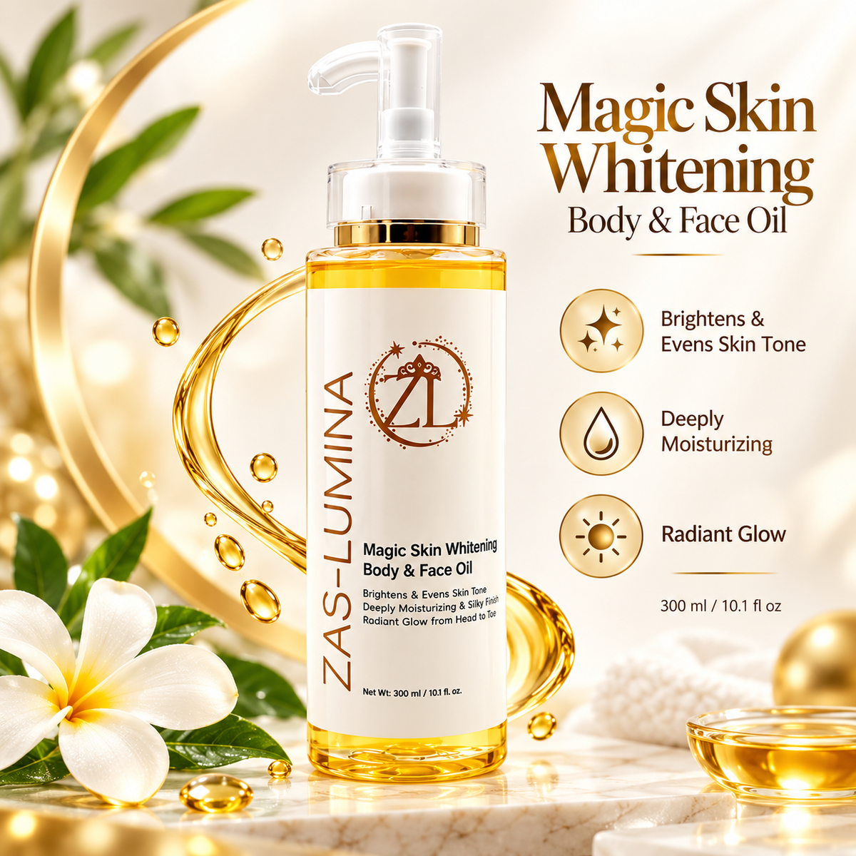 ZAS-LUMINA Magic Skin Glutathione, Kojic Acid & Alpha-Arbutin Face & Body Oil – Brightening Care for Dark Spots, Hyperpigmentation & Uneven Skin Tone