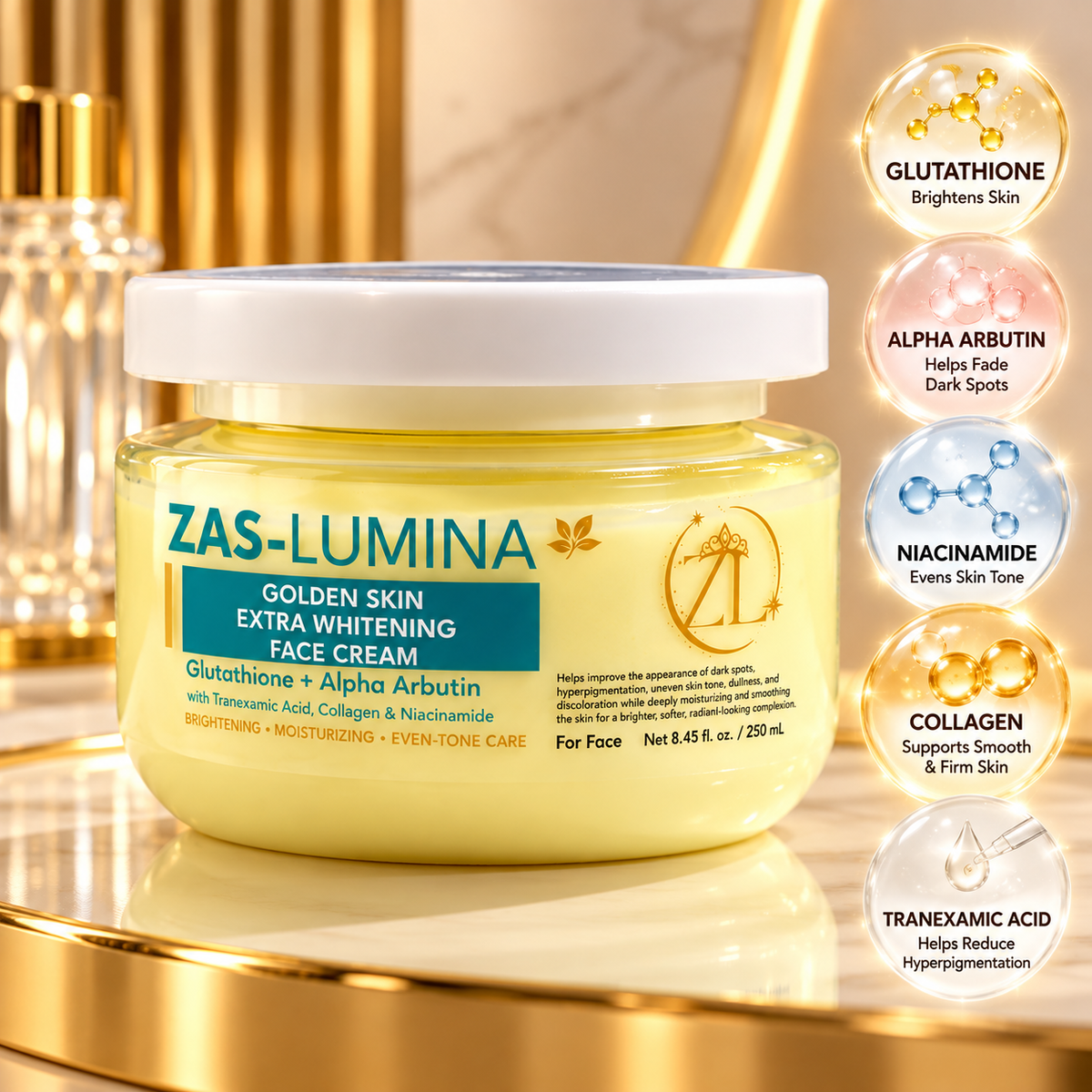 Golden Skin Extra Whitening Face Cream – Intensive Brightening Care for Dark Spots, Hyperpigmentation, Discoloration & Uneven Skin Tone | 250 mL / 8.45 Fl oz