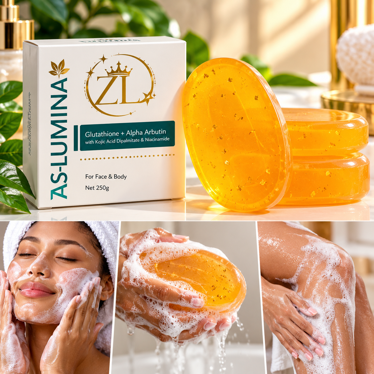 Golden Skin Extra Whitening Face & Body Bar Soap – Deep Cleansing & Brightening Care for Dark Spots, Hyperpigmentation, Discoloration & Uneven Skin Tone, (250g)