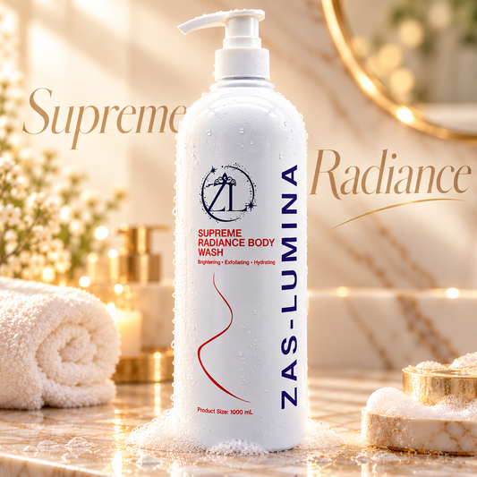 ZAS-LUMINA Supreme Radiance, Whitening Body Wash & Shower Gel – Kojic Acid, Alpha Arbutin, Glycolic & Lactic Acid for Dark Spots, Hyperpigmentation, Discoloration & Uneven Skin Tone – 1000 mL / 33.8 Fl oz